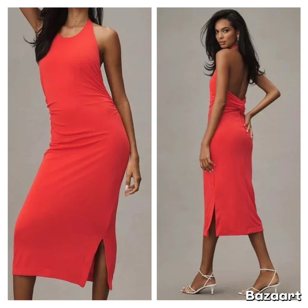 NWT Anthropologie Slinky Knit Halter Dress-Cherry Tomato Size XS NWT